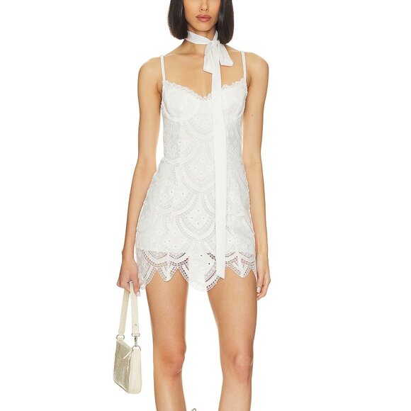 NWT FOR LOVE AND LEMONS SANDRA SLEEVELESS WHITE LACE MINI DRESS S